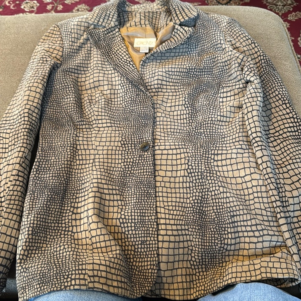 Cache Vintage Tan Suede Leather with Snake Print One Button Blazer 6 (TD)